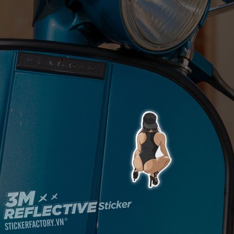  GIRL SQUAT BLACK HAT 3M - Reflective Sticker Die-cut 