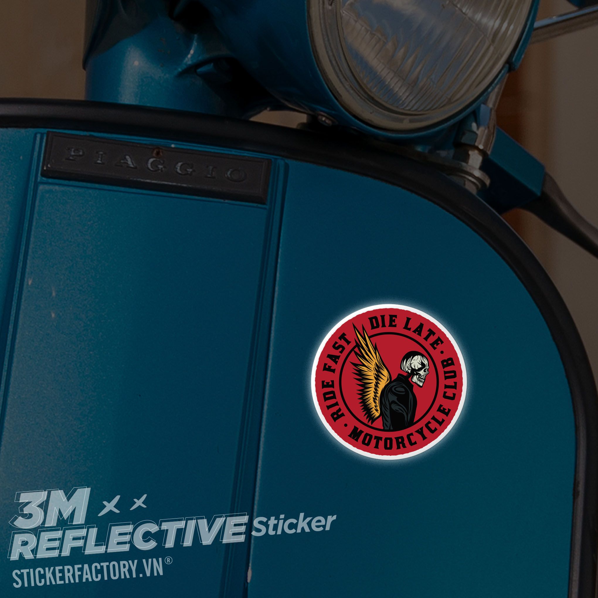 RIDE FAST DIE LATE MOTORCYCLE LOGO 3M - Reflective Sticker Die-cut