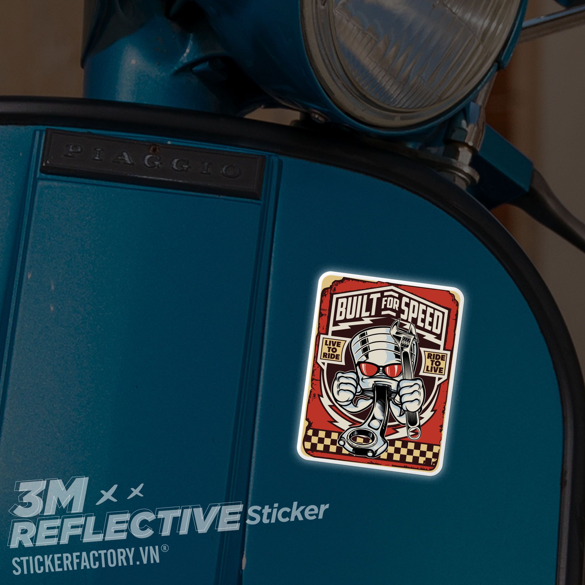 BUILT FOR SPEED PISTON 3M - Reflective Sticker Die-cut