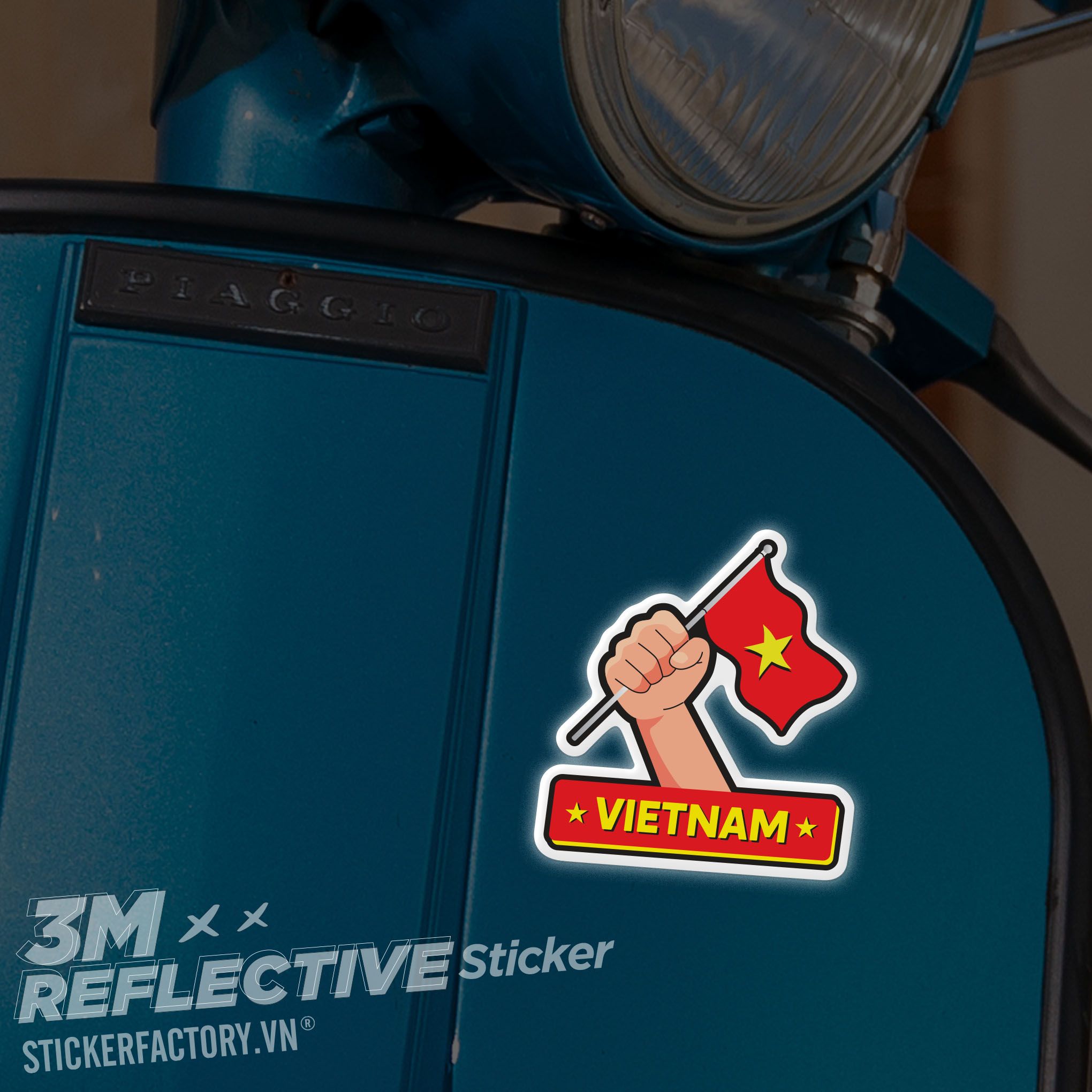 VIETNAM FLAG POWER HAND 3M - Reflective Sticker Die-cut