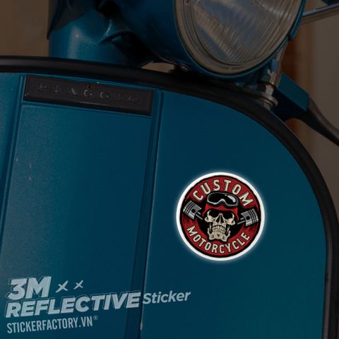  SKULL CUSTOM MOTORCYCLE LOGO 3M - Reflective Sticker Die-cut 