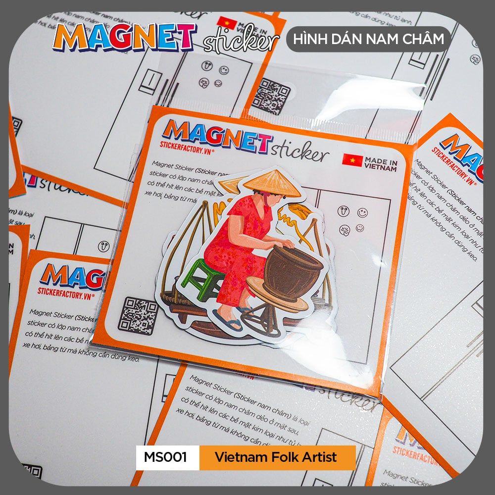 MS001 Vietnam Folk Artist - Set 4 Magnet Sticker - Hình dán nam châm