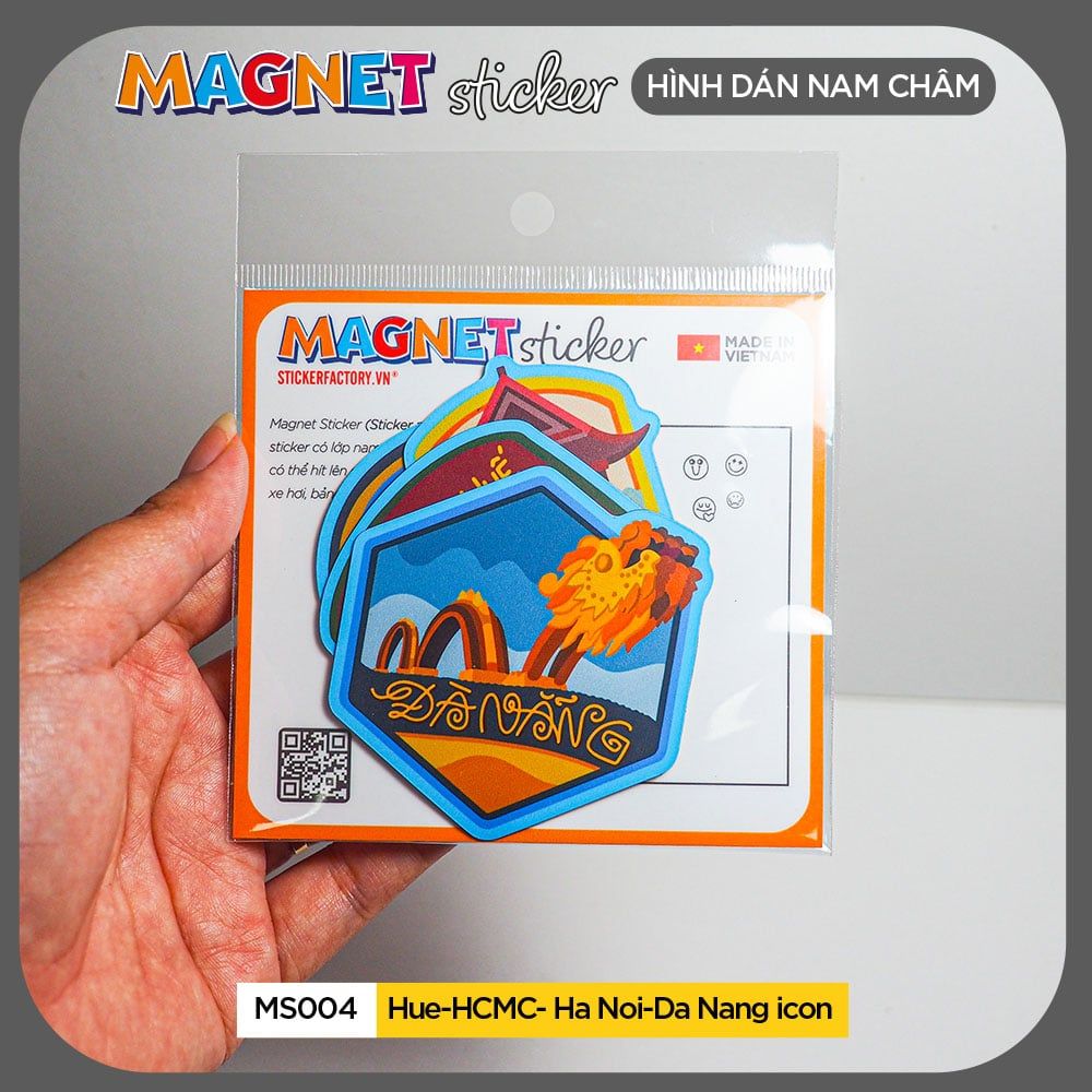 MS004 Hue HCMC Ha Noi Da Nang Icon - Set 4 Magnet Sticker - Hình dán nam châm