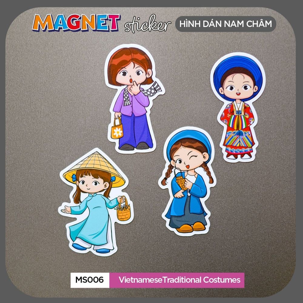 MS006 VietnameseTraditional Costumes - Set 4 Magnet Sticker - Hình dán nam châm