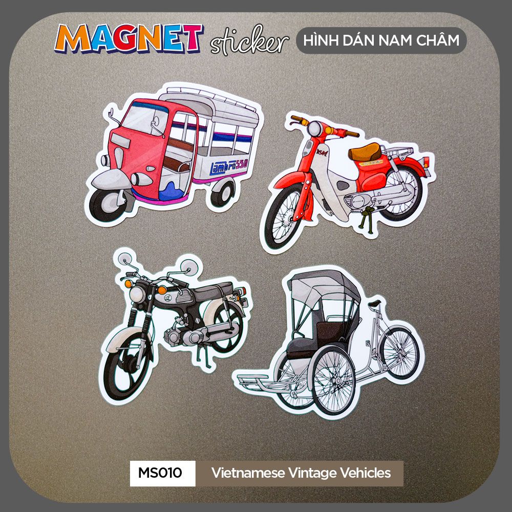 MS010 Vietnamese Vintage Vehicles - Set 4 Magnet Sticker - Hình dán nam châm