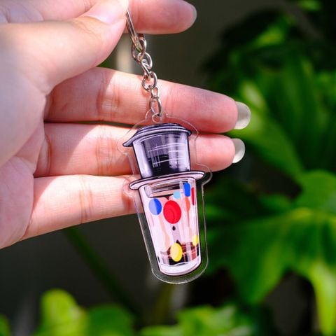  KC0013 Ly Cà Phê Chấm Bi - Móc khóa Acrylic 
