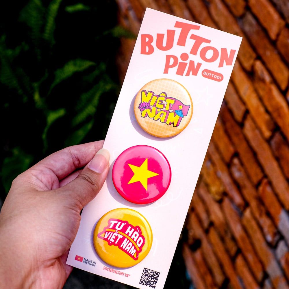 BUTT001 Việt Nam - Set 3 Button Pin - Huy hiệu nhựa tròn