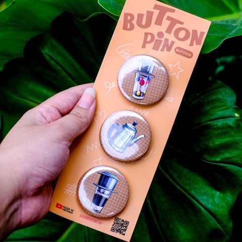  BUTT010 Cà Phê Việt Nam - Set 3 Button Pin - Huy hiệu nhựa tròn 