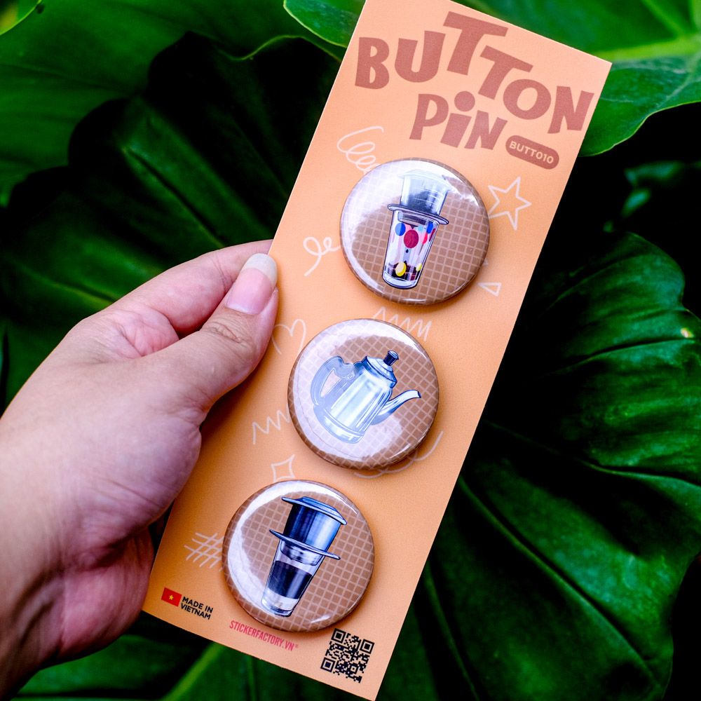 BUTT010 Cà Phê Việt Nam - Set 3 Button Pin - Huy hiệu nhựa tròn