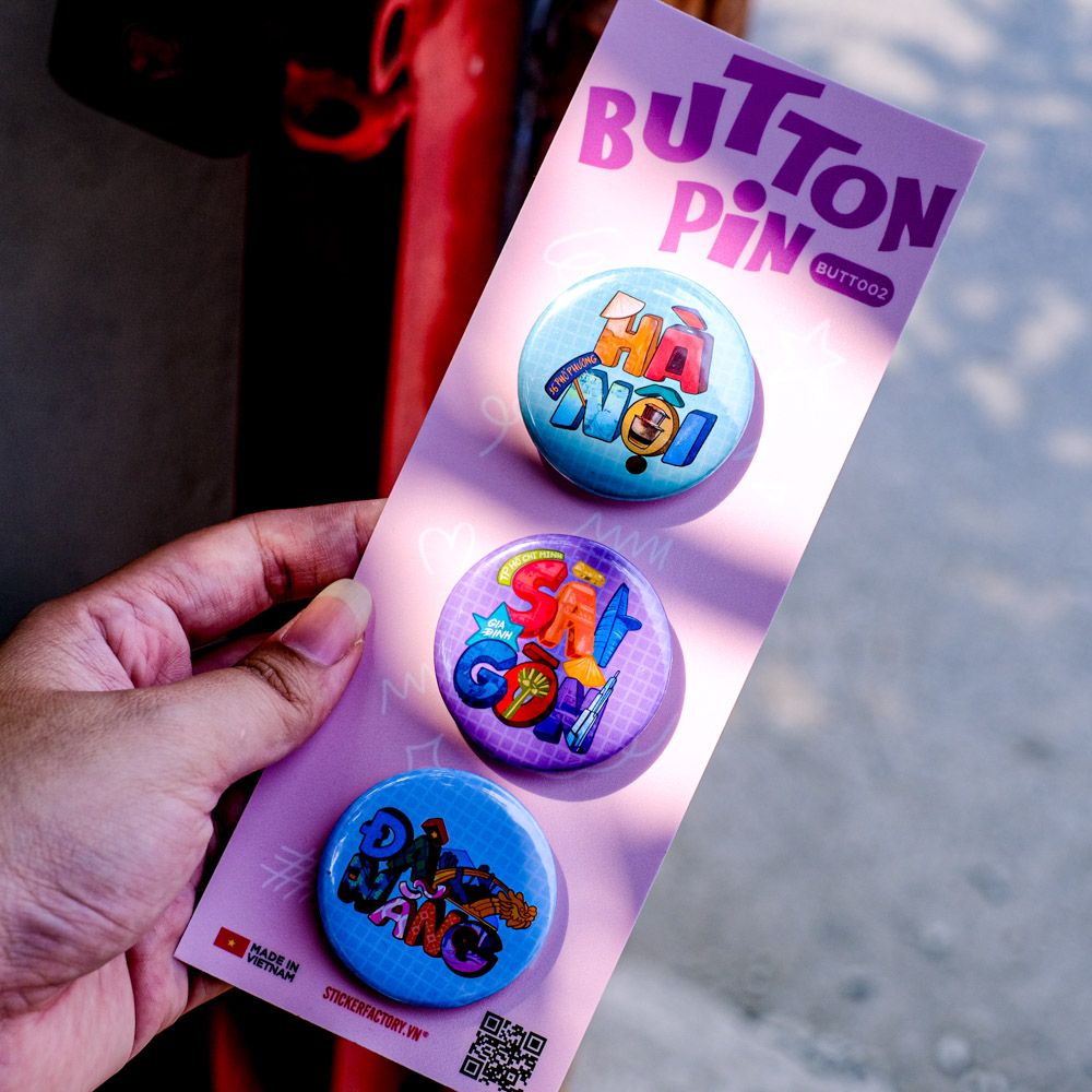 BUTT002 Hà Nội Sài Gòn Đà Nẵng - Set 3 Button Pin - Huy hiệu nhựa tròn