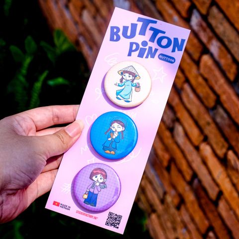  BUTT006 Phụ Nữ Việt Nam - Set 3 Button Pin - Huy hiệu nhựa tròn 