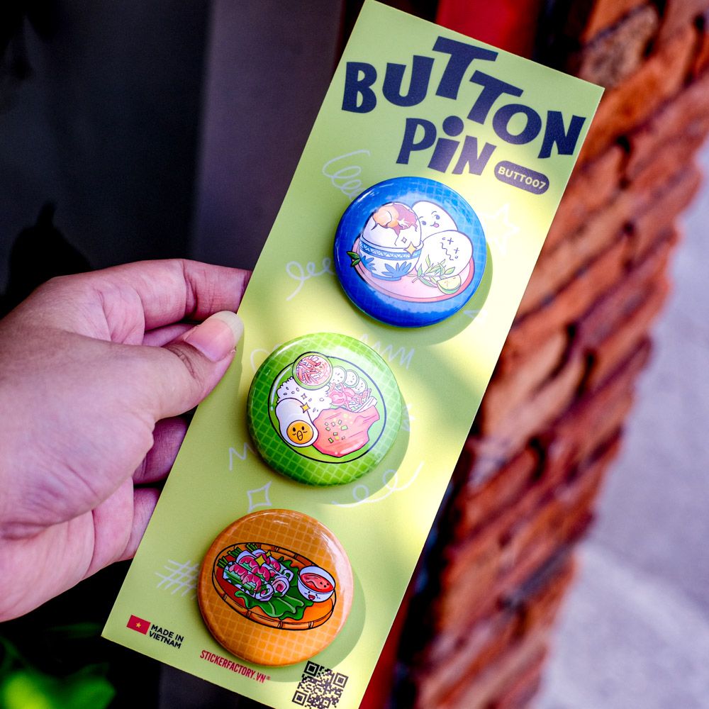 BUTT007 Ẩm Thực Việt Nam - Set 3 Button Pin - Huy hiệu nhựa tròn