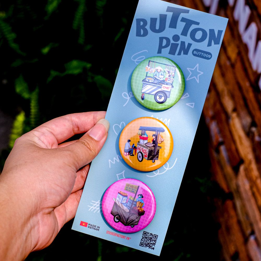BUTT009 Xe Bán Hàng Rong Việt Nam - Set 3 Button Pin - Huy hiệu nhựa tròn