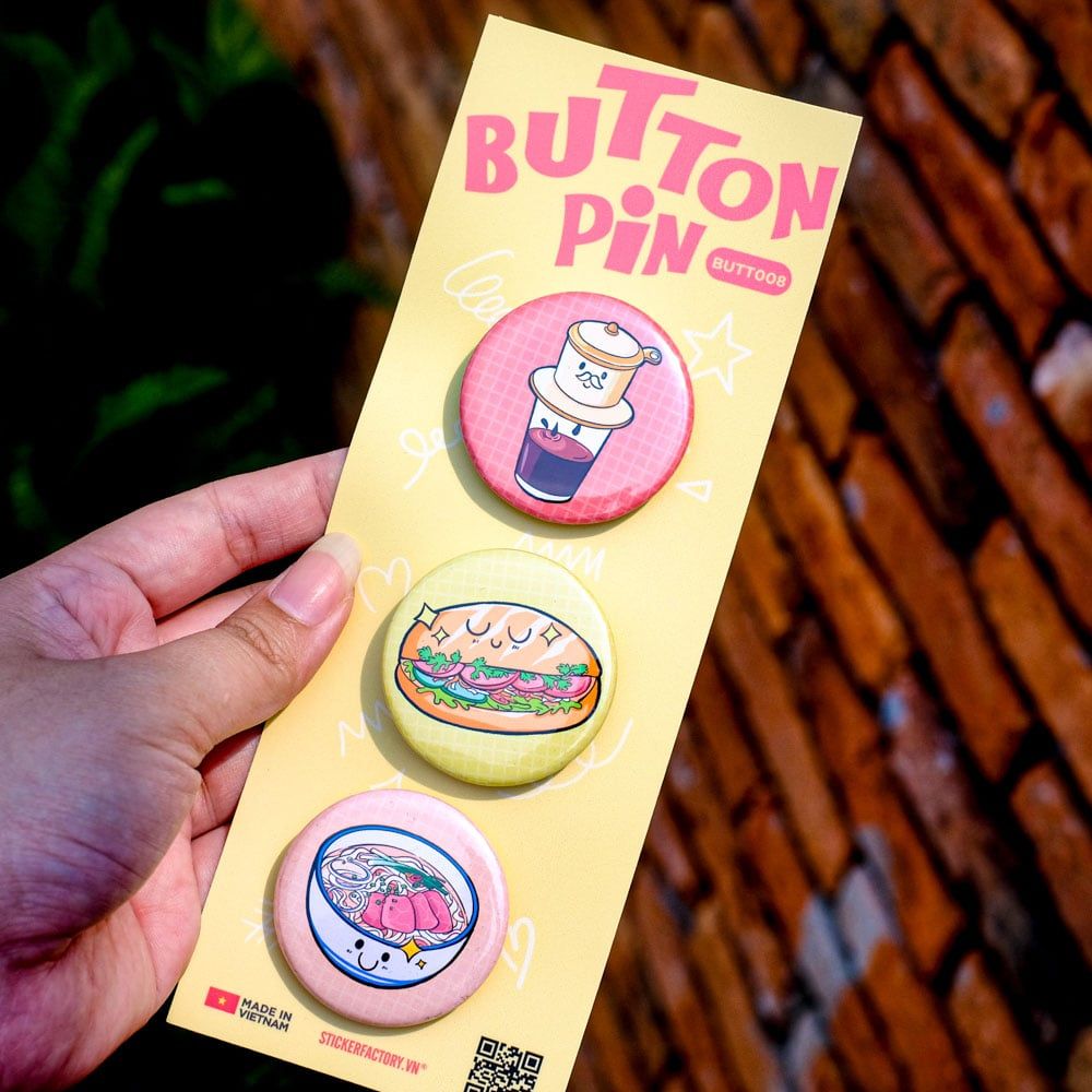 BUTT008 Bữa Sáng Việt Nam - Set 3 Button Pin - Huy hiệu nhựa tròn