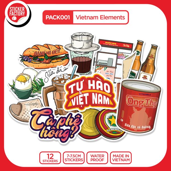  PACK001 Vietnam Elements - Set 12 Die Cut Sticker Pack 