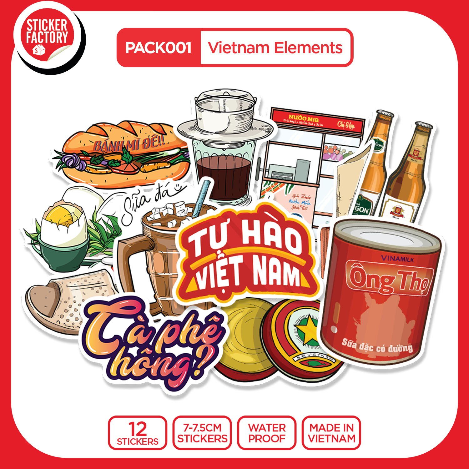 PACK001 Vietnam Elements - Set 12 Die Cut Sticker Pack