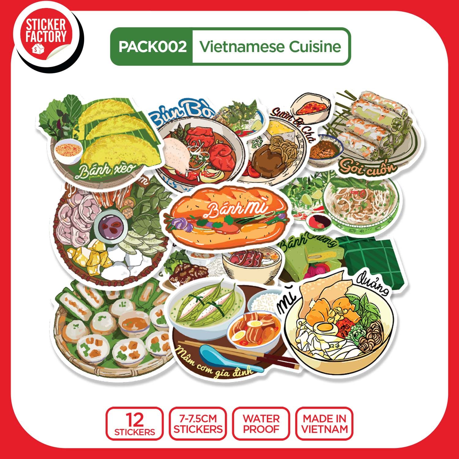 PACK002 Vietnamese Cuisine - Set 12 Die Cut Sticker Pack