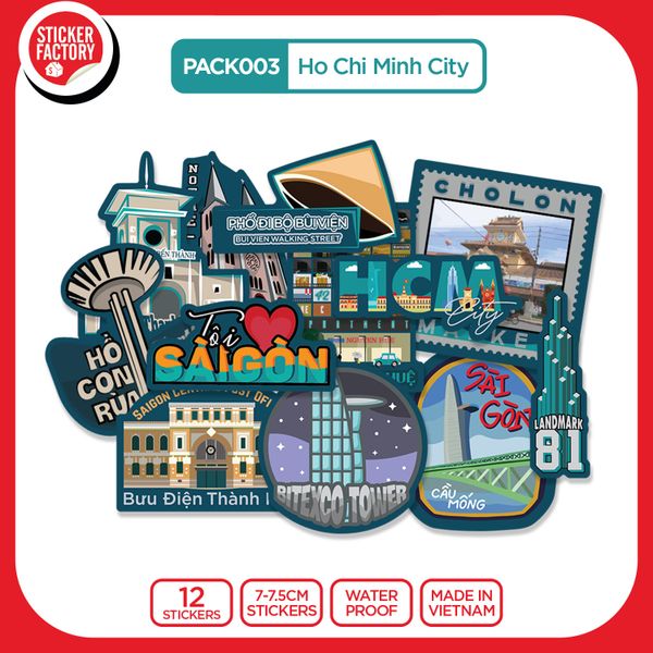  PACK003 Ho Chi Minh City - Set 12 Die Cut Sticker Pack 