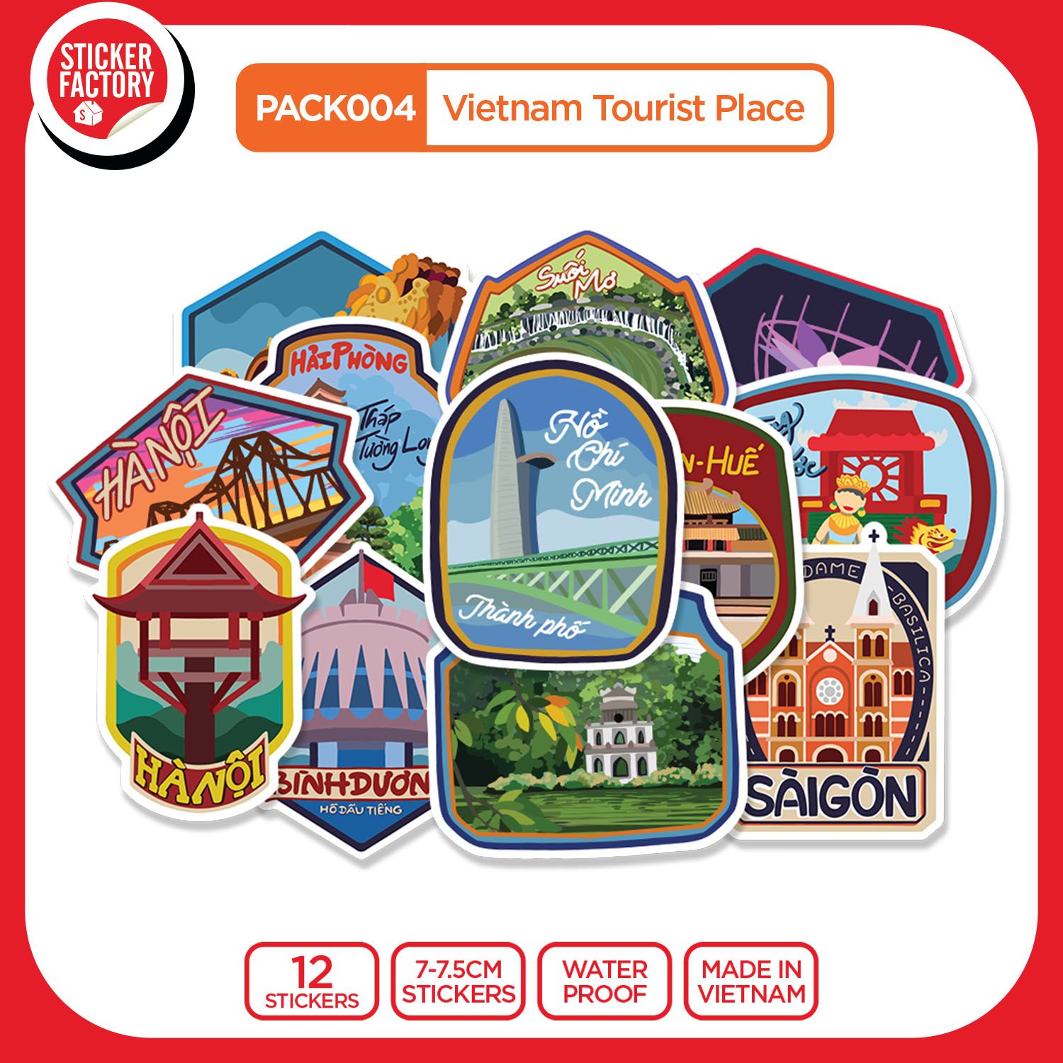 PACK004 Vietnam Tourist Place - Set 12 Die Cut Sticker Pack