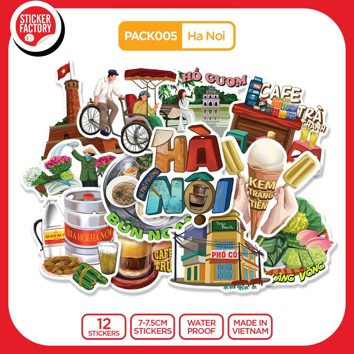 PACK005 Ha Noi - Set 12 Die Cut Sticker Pack