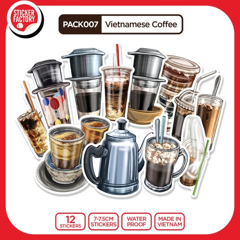  PACK007 Vietnamese Coffee - Set 12 Die Cut Sticker Pack 