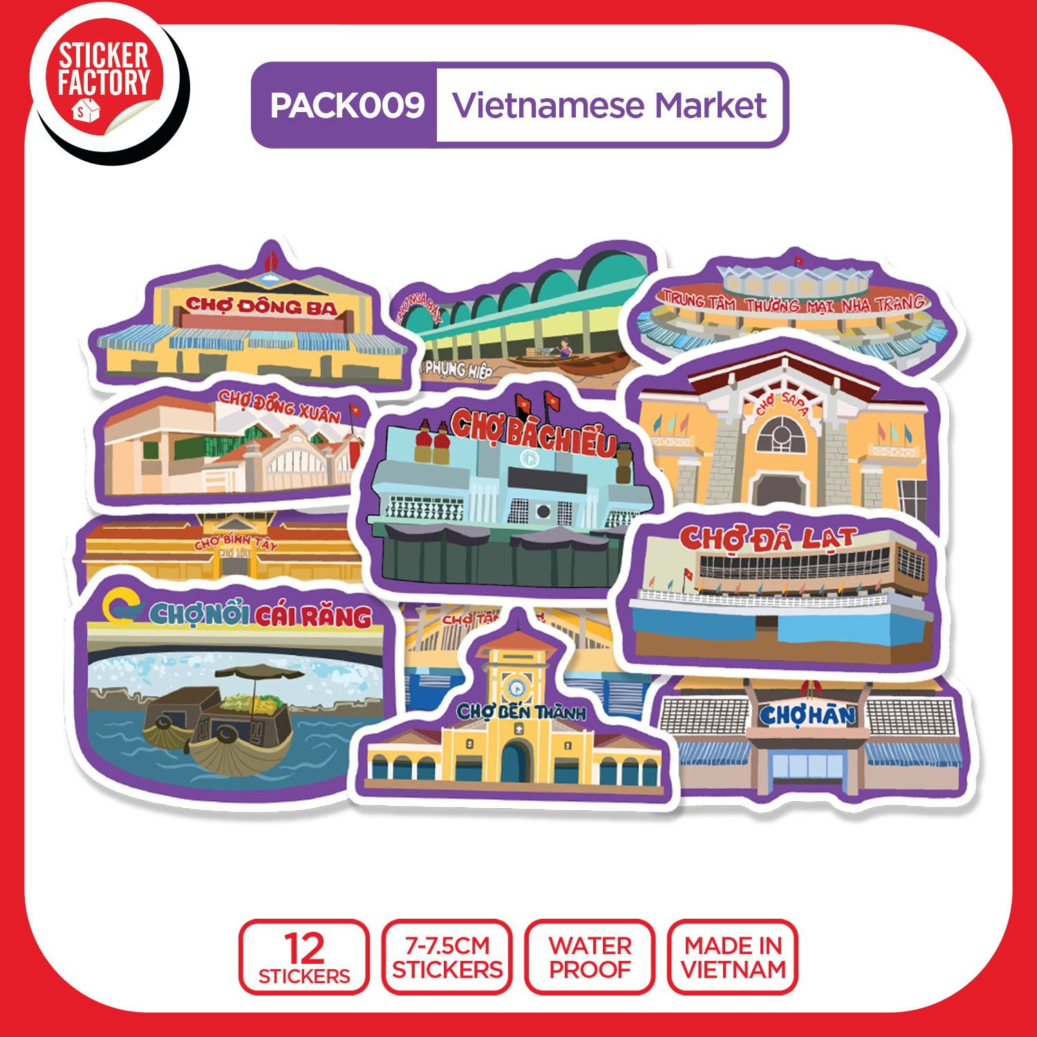 PACK009 Vietnamese Market - Set 12 Die Cut Sticker Pack
