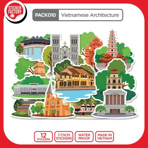  PACK010 Vietnamese Architecture - Set 12 Die Cut Sticker Pack 