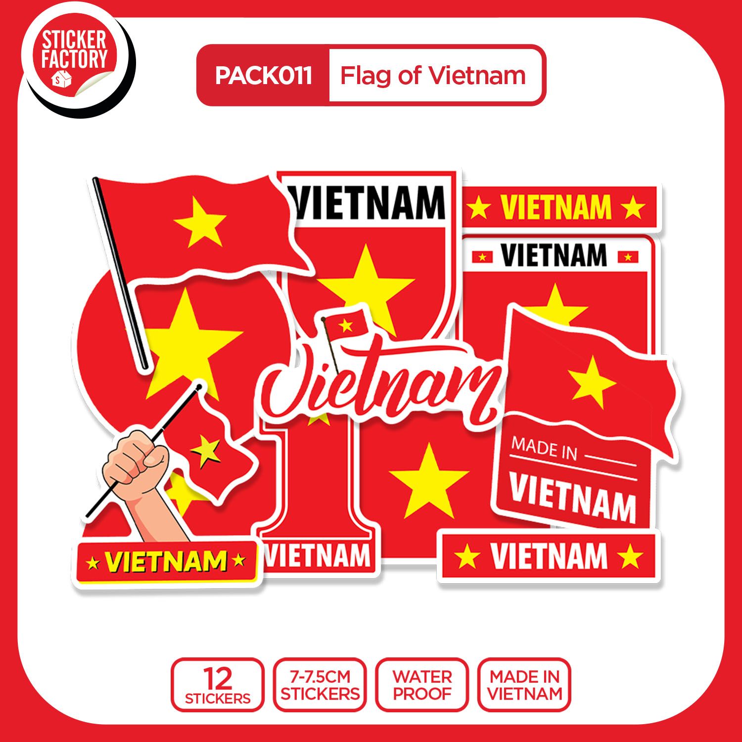 PACK011 Flag of Vietnam - Set 12 Die Cut Sticker Pack