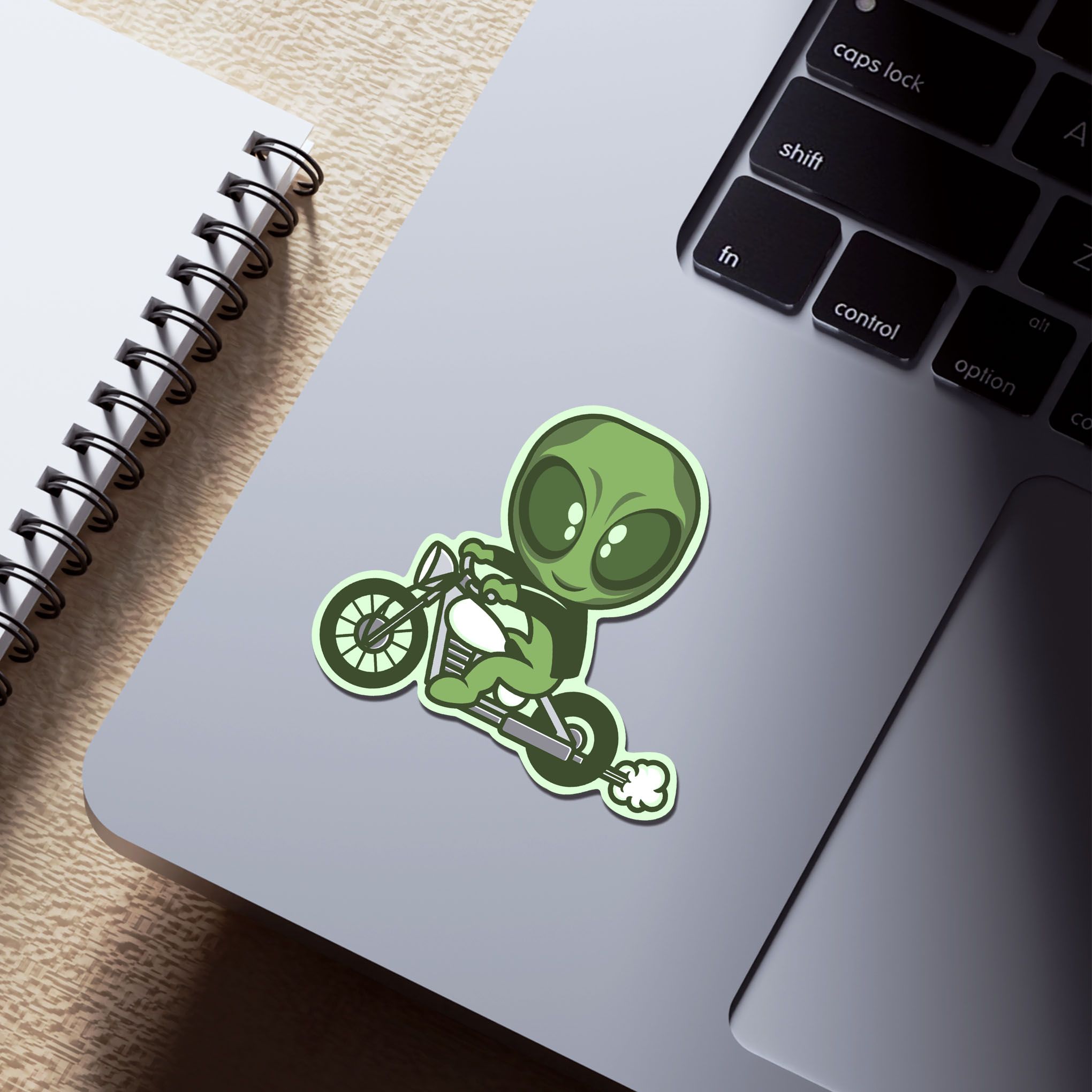 CARTOON ALIEN BIKER 7cm - Sticker Die-cut hình dán cắt rời