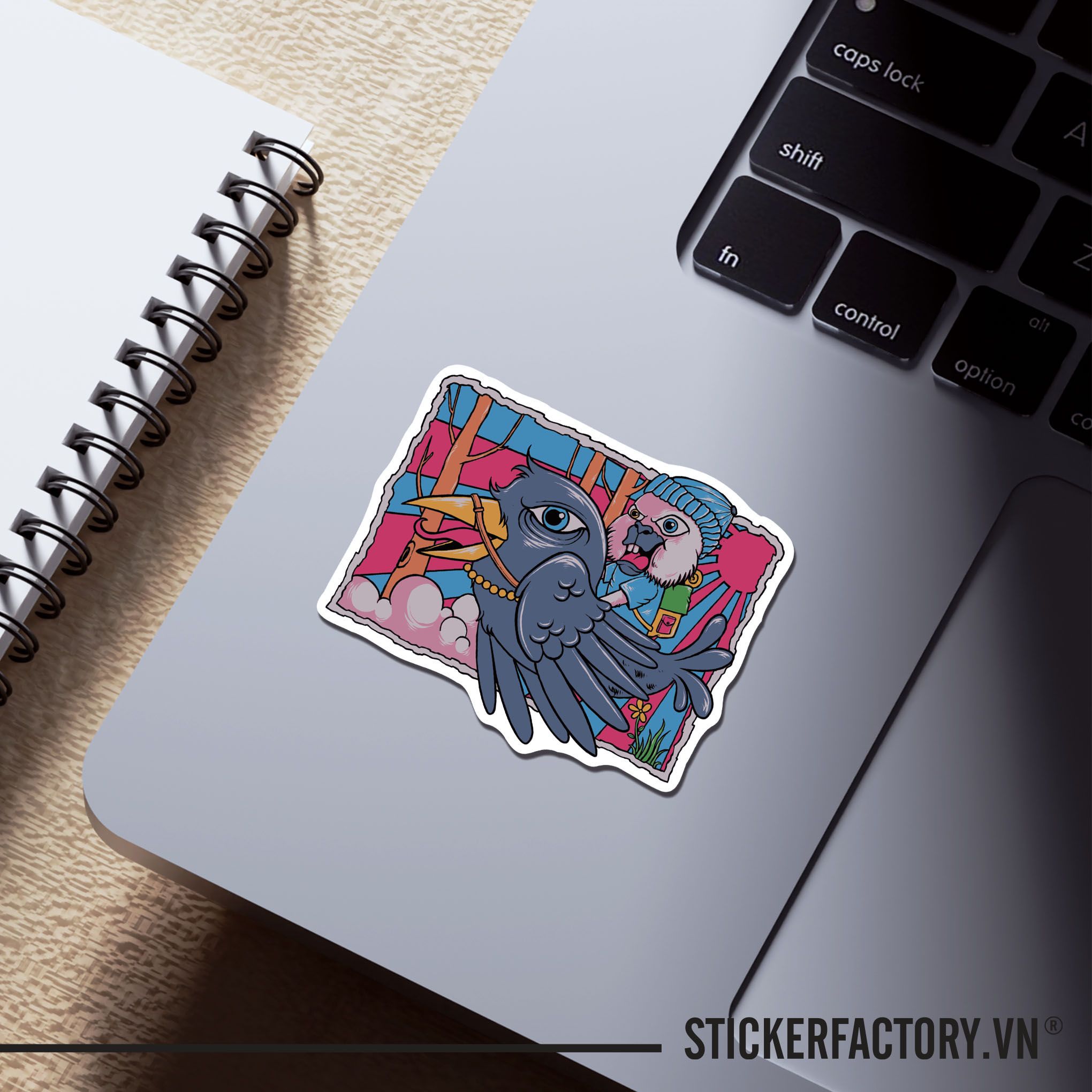BUNNY RIDING BIRD 7cm - Sticker Die-cut hình dán cắt rời