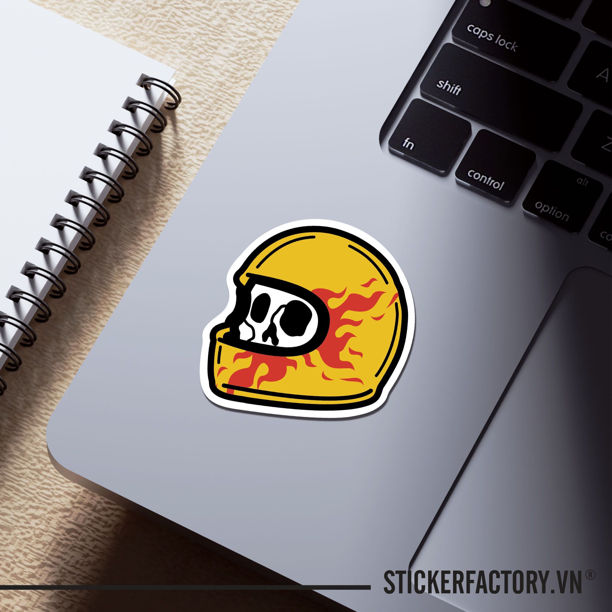 FIRE HELMET SKULL BIKER 7cm - Sticker Die-cut hình dán cắt rời