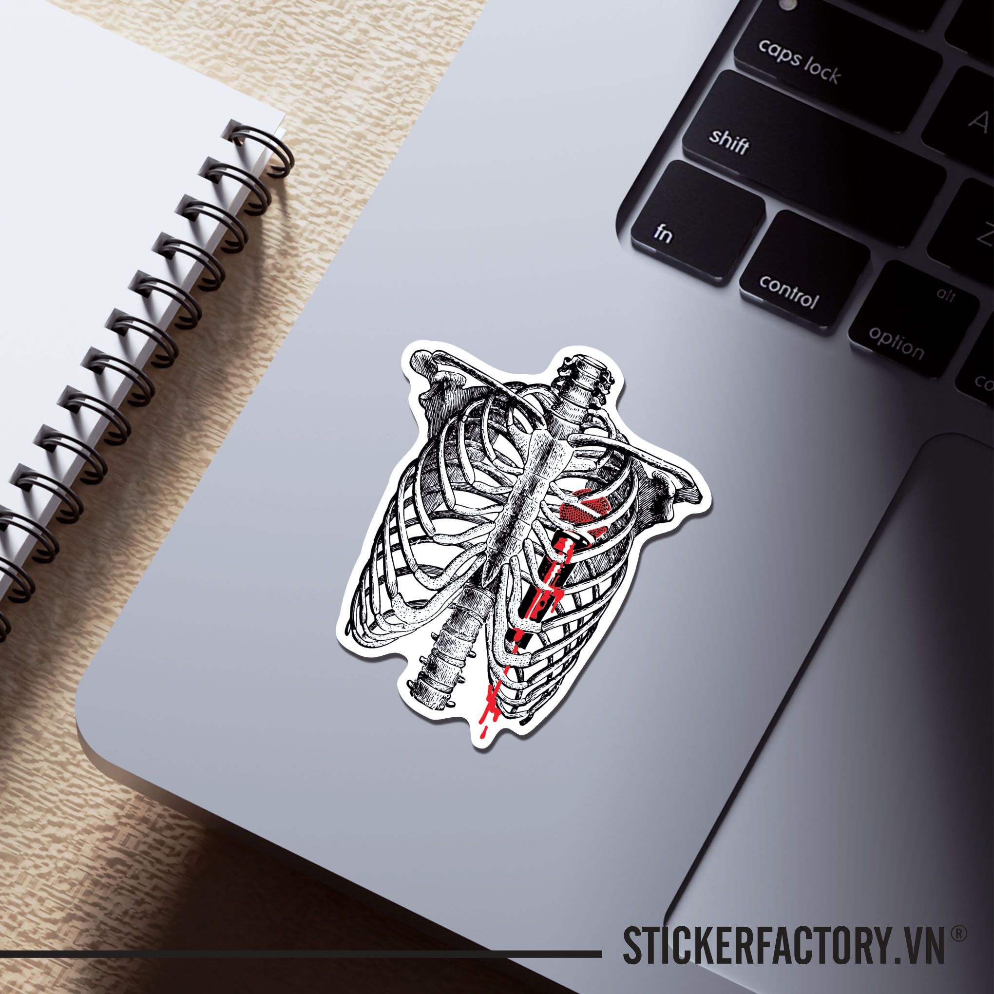 SKELETON MICROPHONE HEART 7cm - Sticker Die-cut hình dán cắt rời