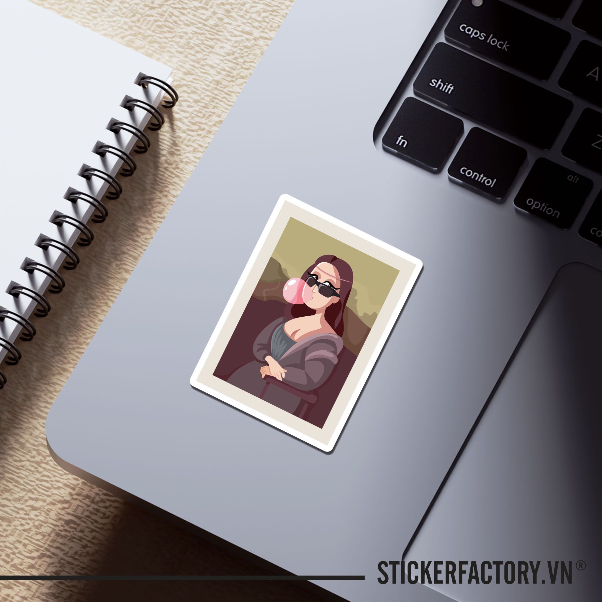 MONA LISA BLOWING BUBBLE GUM 7cm - Sticker Die-cut hình dán cắt rời
