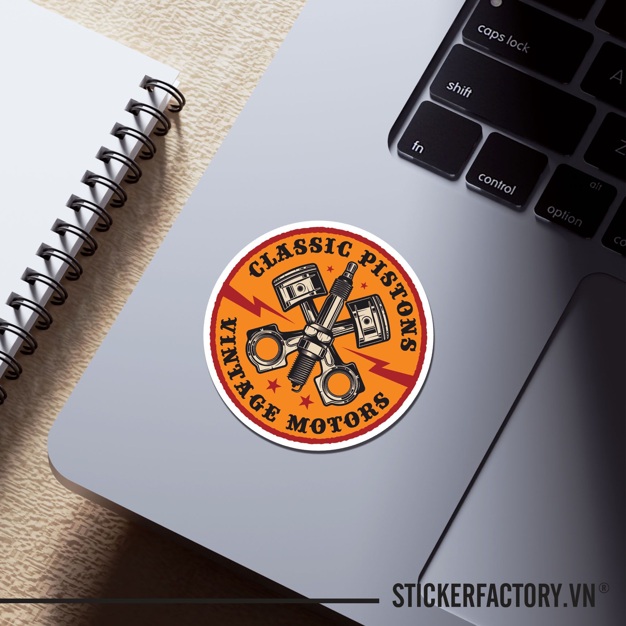CLASSIC PISTONS VINTAGE MOTORS 7cm - Sticker Die-cut hình dán cắt rời