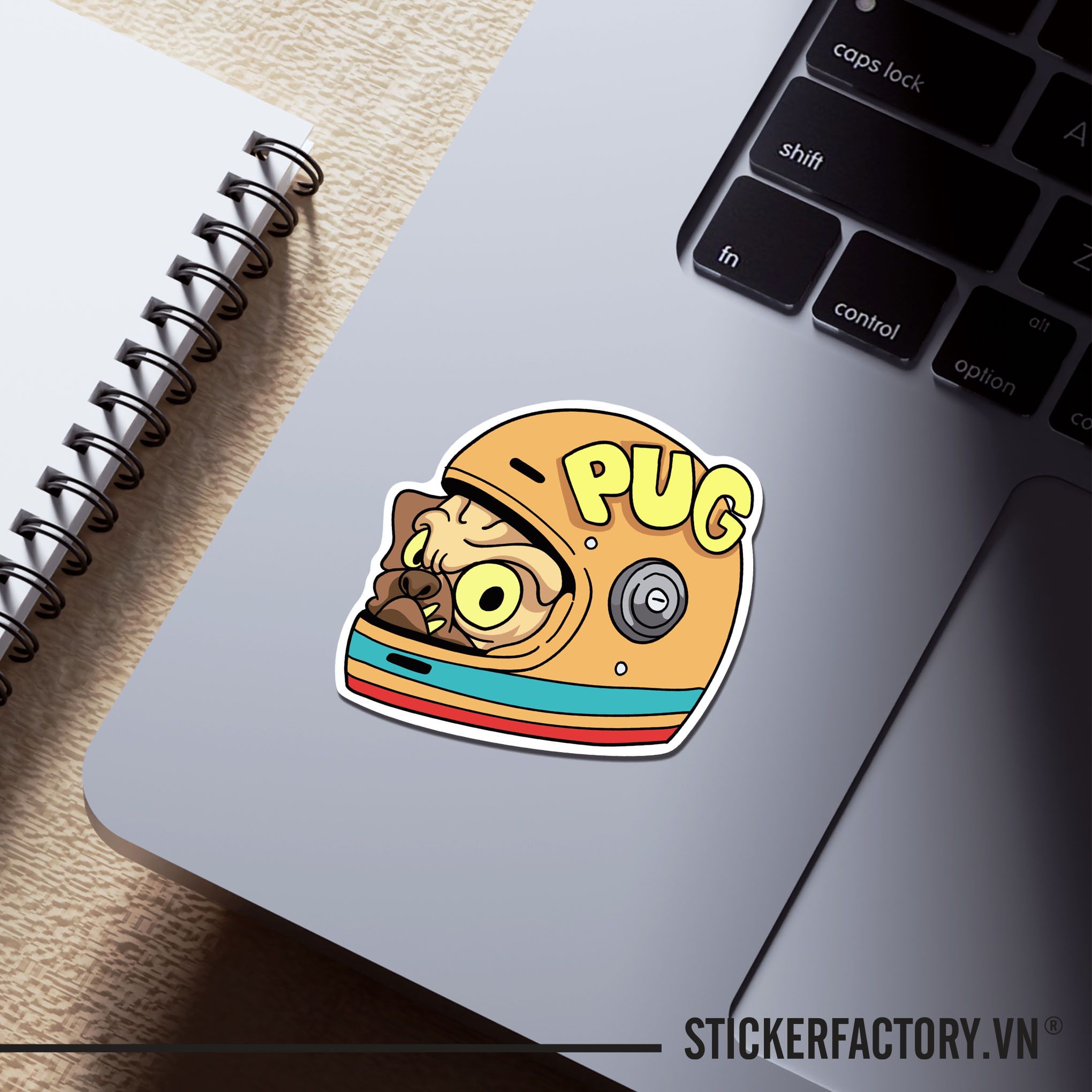 PUG HELMET 7cm - Sticker Die-cut hình dán cắt rời