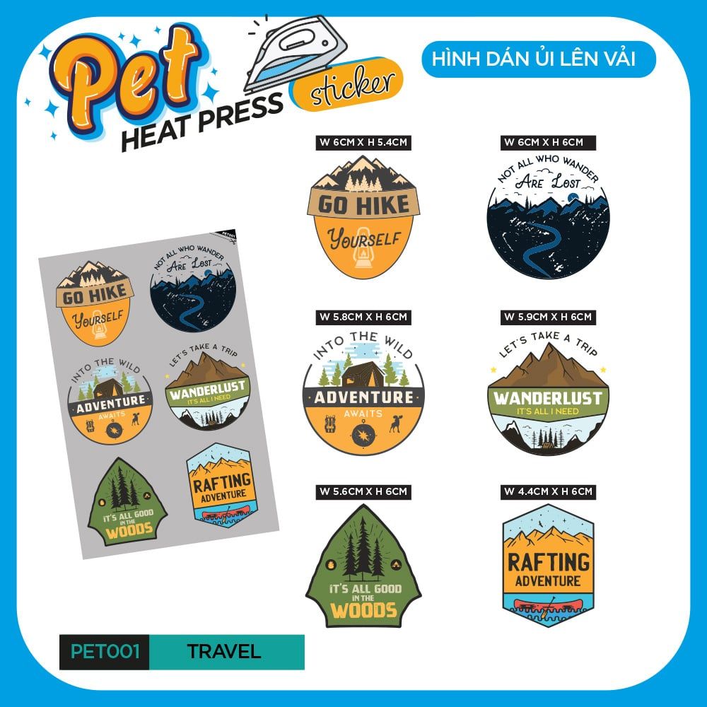 PET001 - TRAVEL - Heatpress sticker - Hình dán chuyển nhiệt