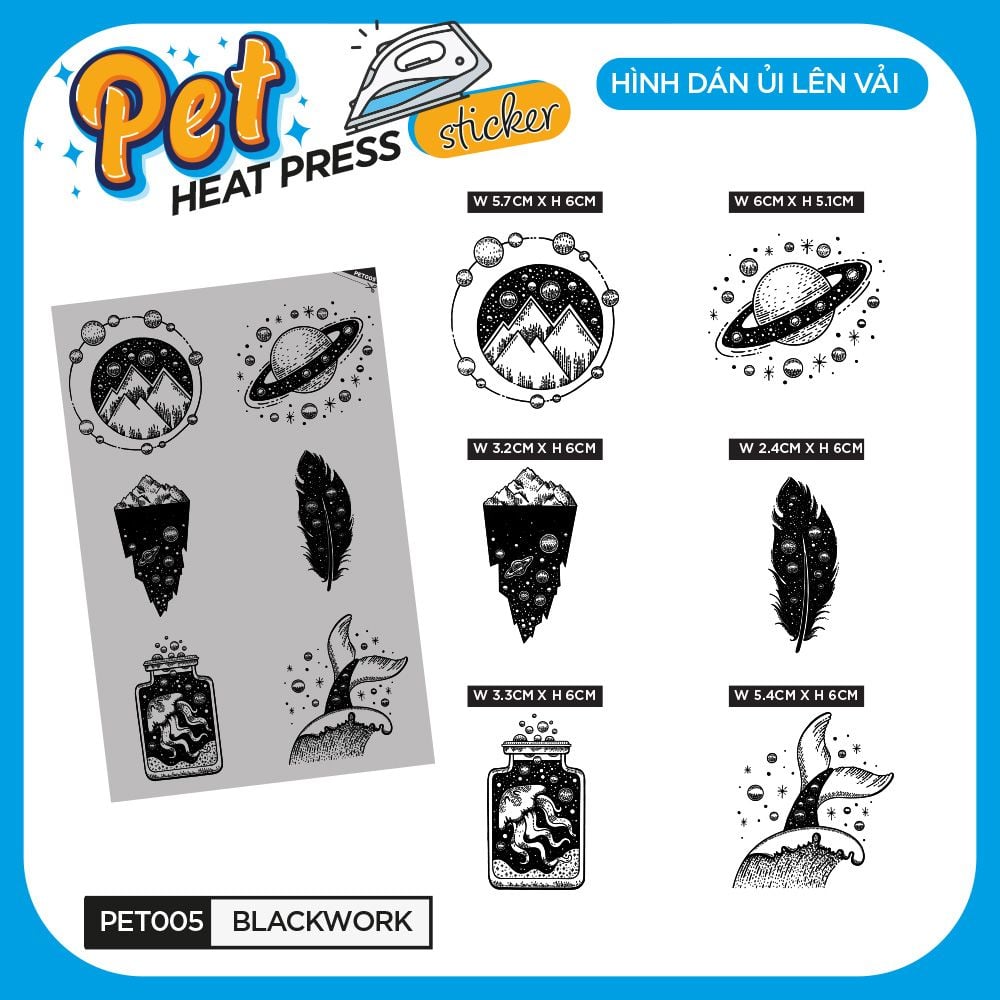 PET005 - BLACKWORK - Heatpress sticker - Hình dán chuyển nhiệt