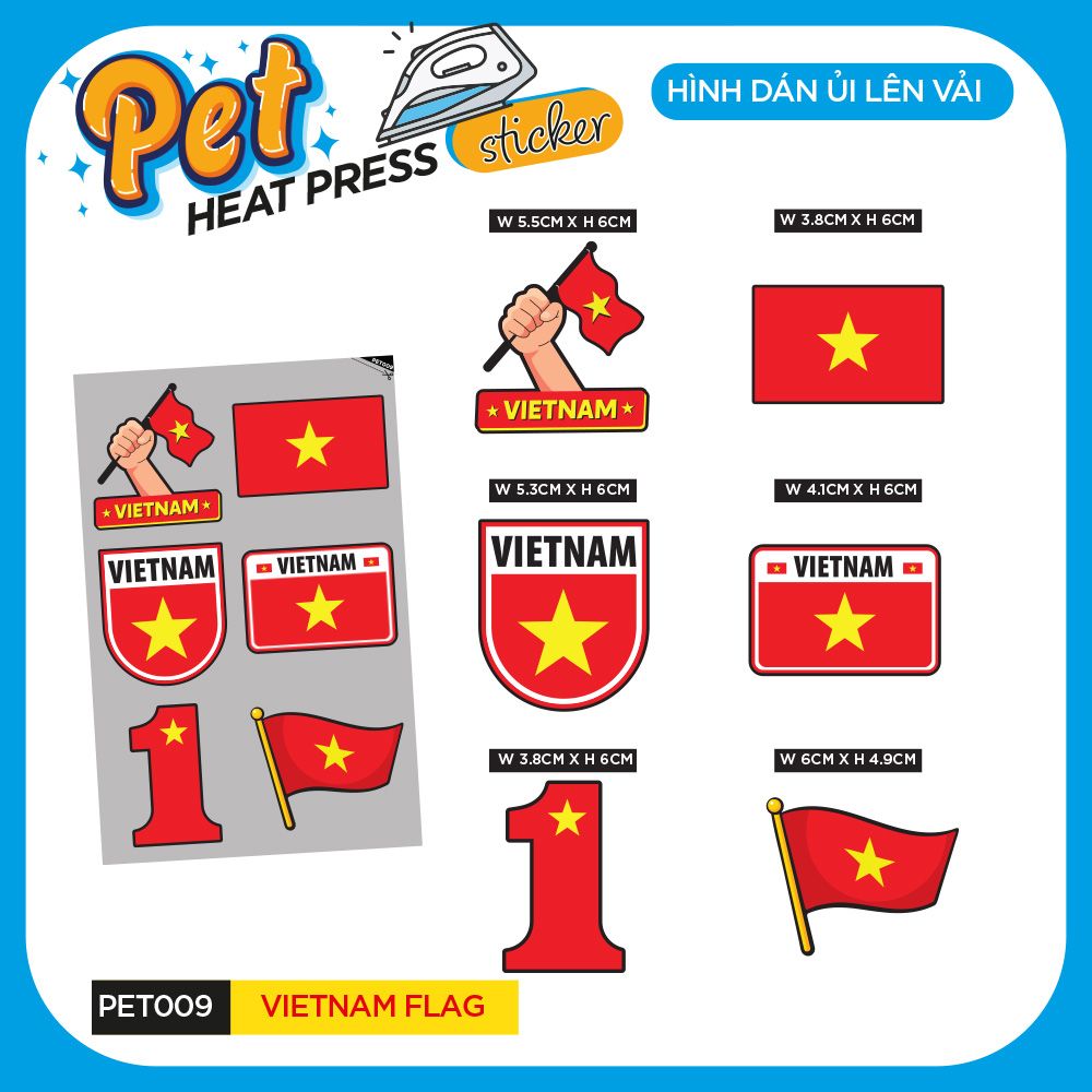 PET009 - VIETNAM FLAG - Heatpress sticker - Hình dán chuyển nhiệt