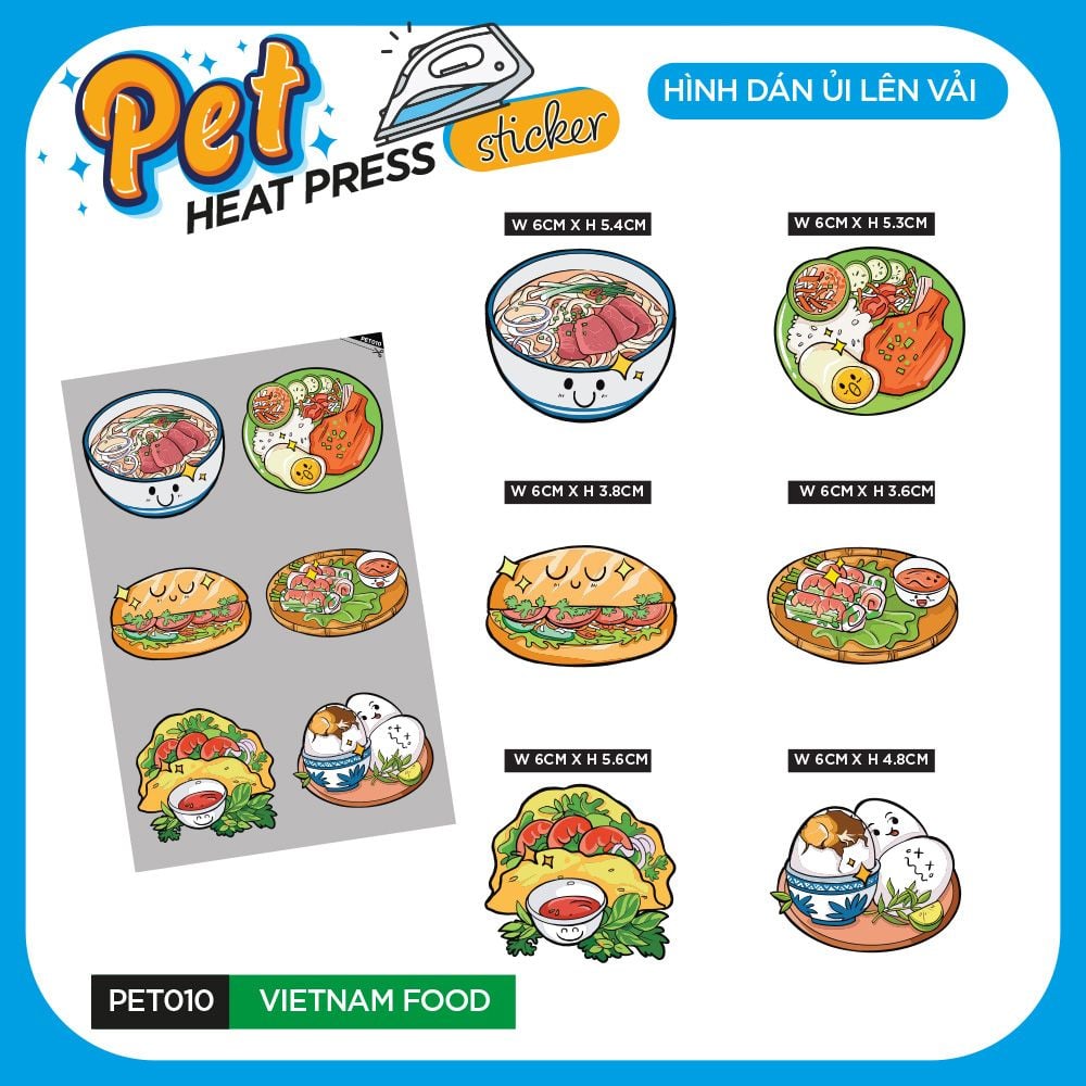 PET010 - VIETNAM FOOD  - Heatpress sticker - Hình dán chuyển nhiệt
