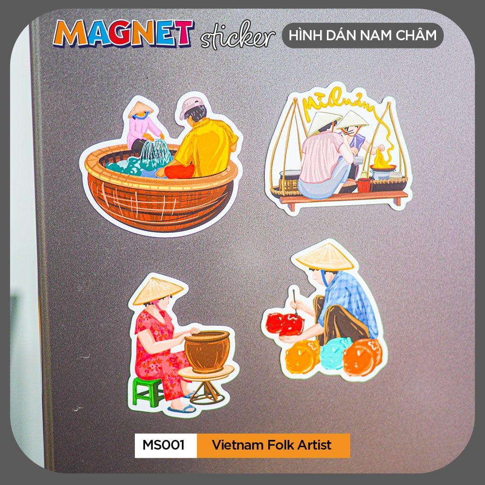 MS001 Vietnam Folk Artist - Set 4 Magnet Sticker - Hình dán nam châm