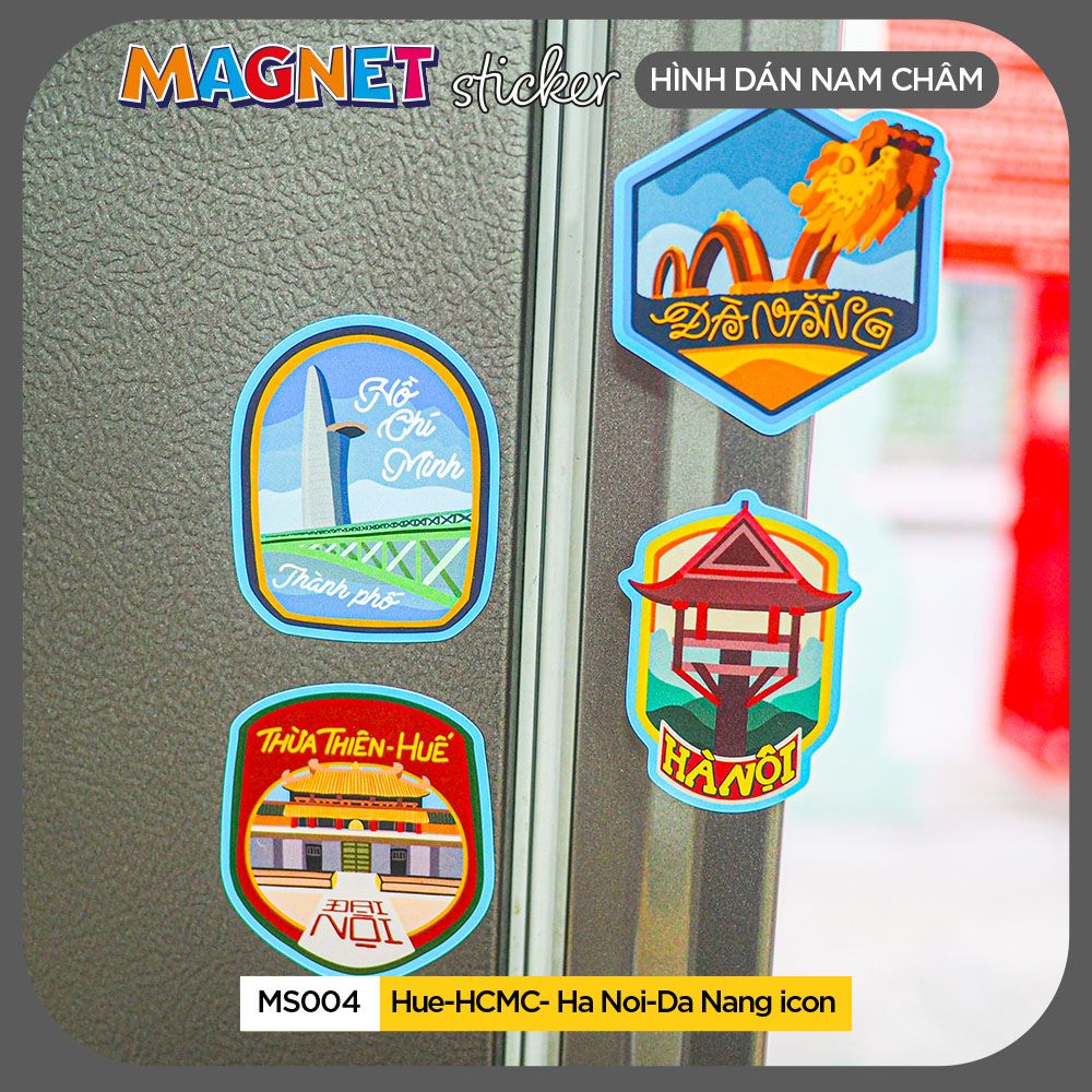 MS004 Hue HCMC Ha Noi Da Nang Icon - Set 4 Magnet Sticker - Hình dán nam châm