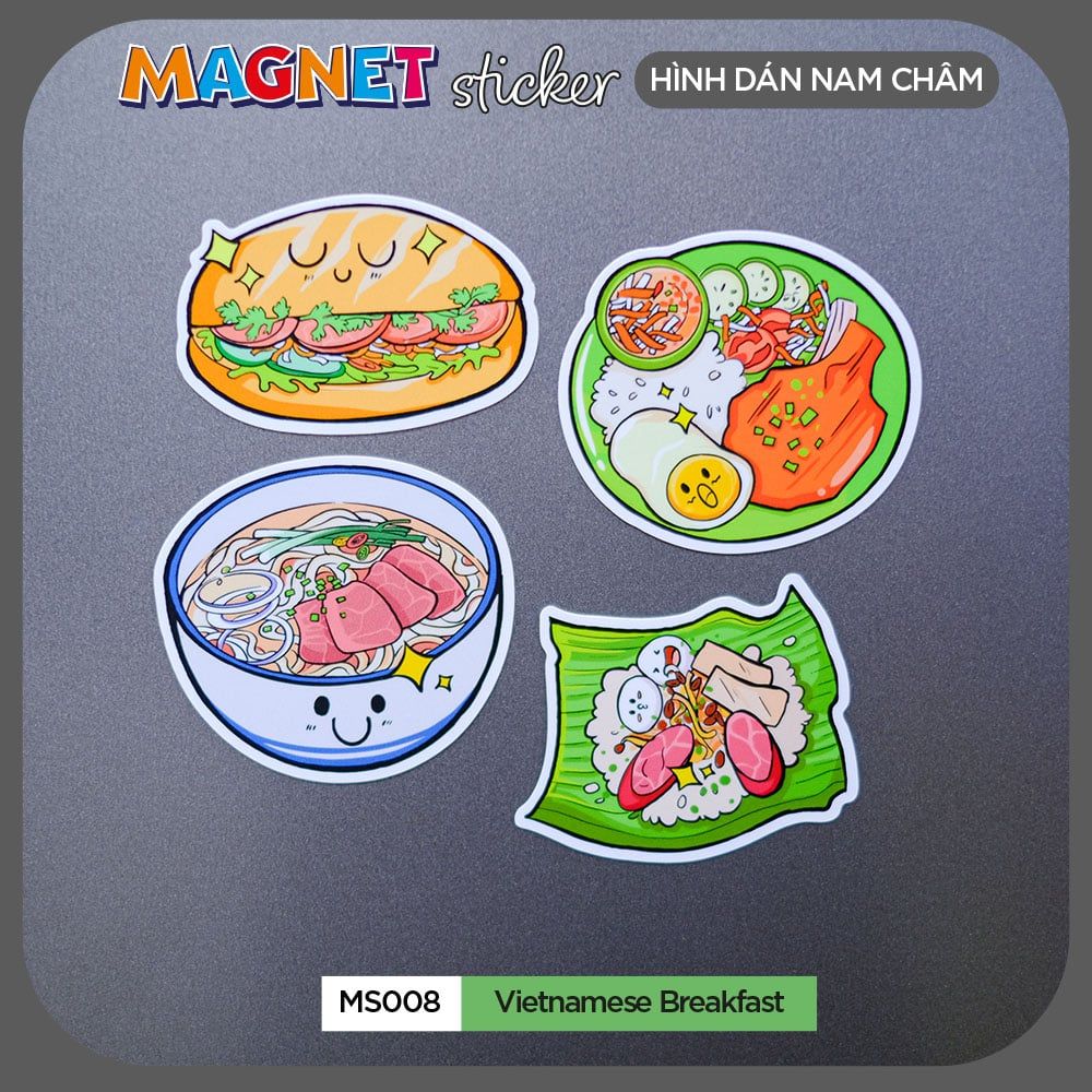 MS008 Vietnamese Breakfast - Set 4 Magnet Sticker - Hình dán nam châm