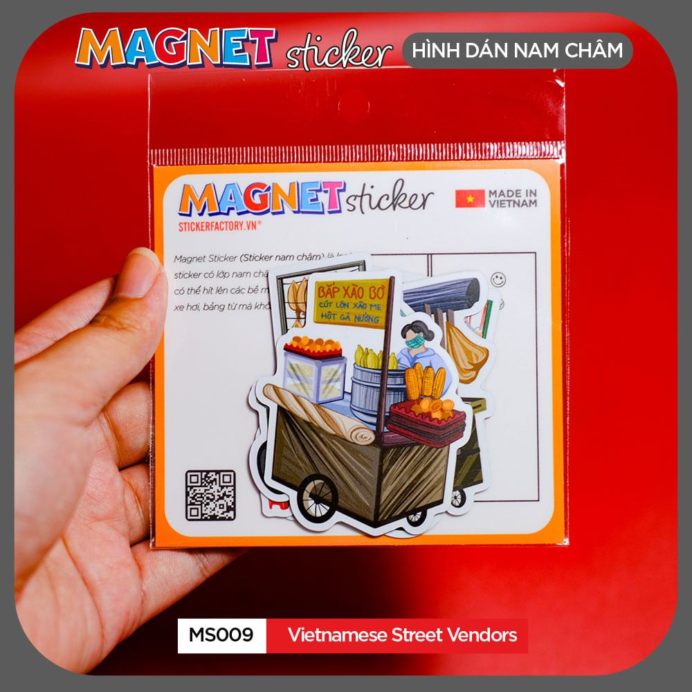 MS009 Vietnamese Street Vendors - Set 4 Magnet Sticker - Hình dán nam châm