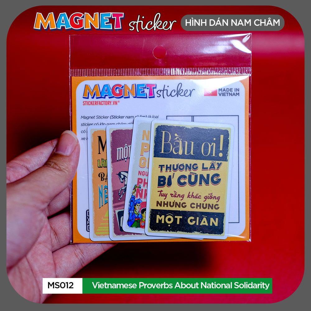 MS012 Vietnamese Proverbs About National solidarity - Set 4 Magnet Sticker - Hình dán nam châm