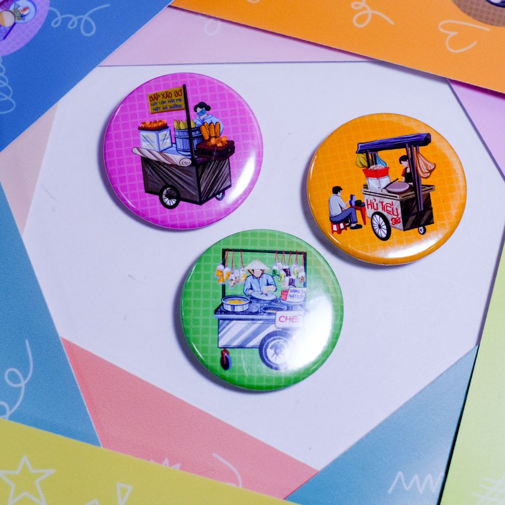 BUTT009 Xe Bán Hàng Rong Việt Nam - Set 3 Button Pin - Huy hiệu nhựa tròn