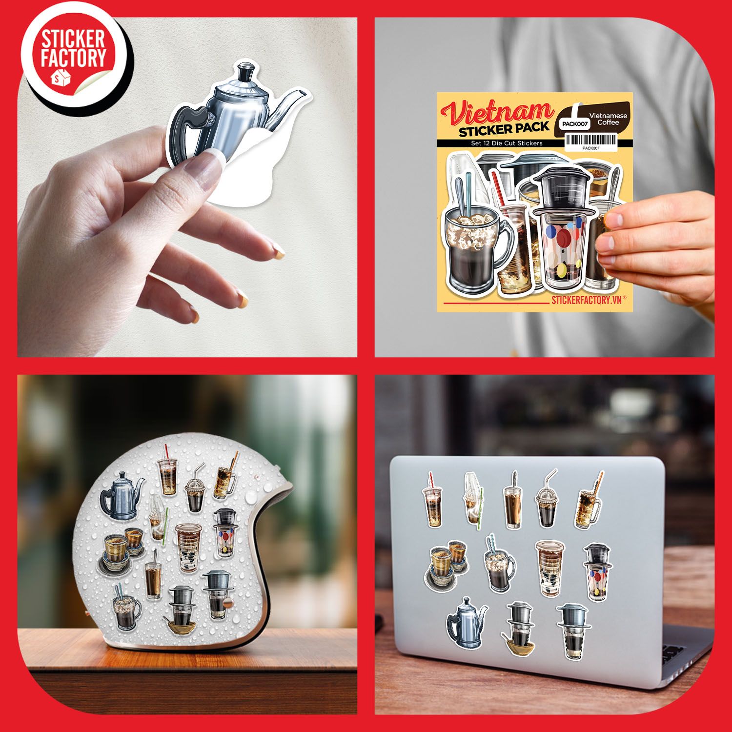 PACK007 Vietnamese Coffee - Set 12 Die Cut Sticker Pack