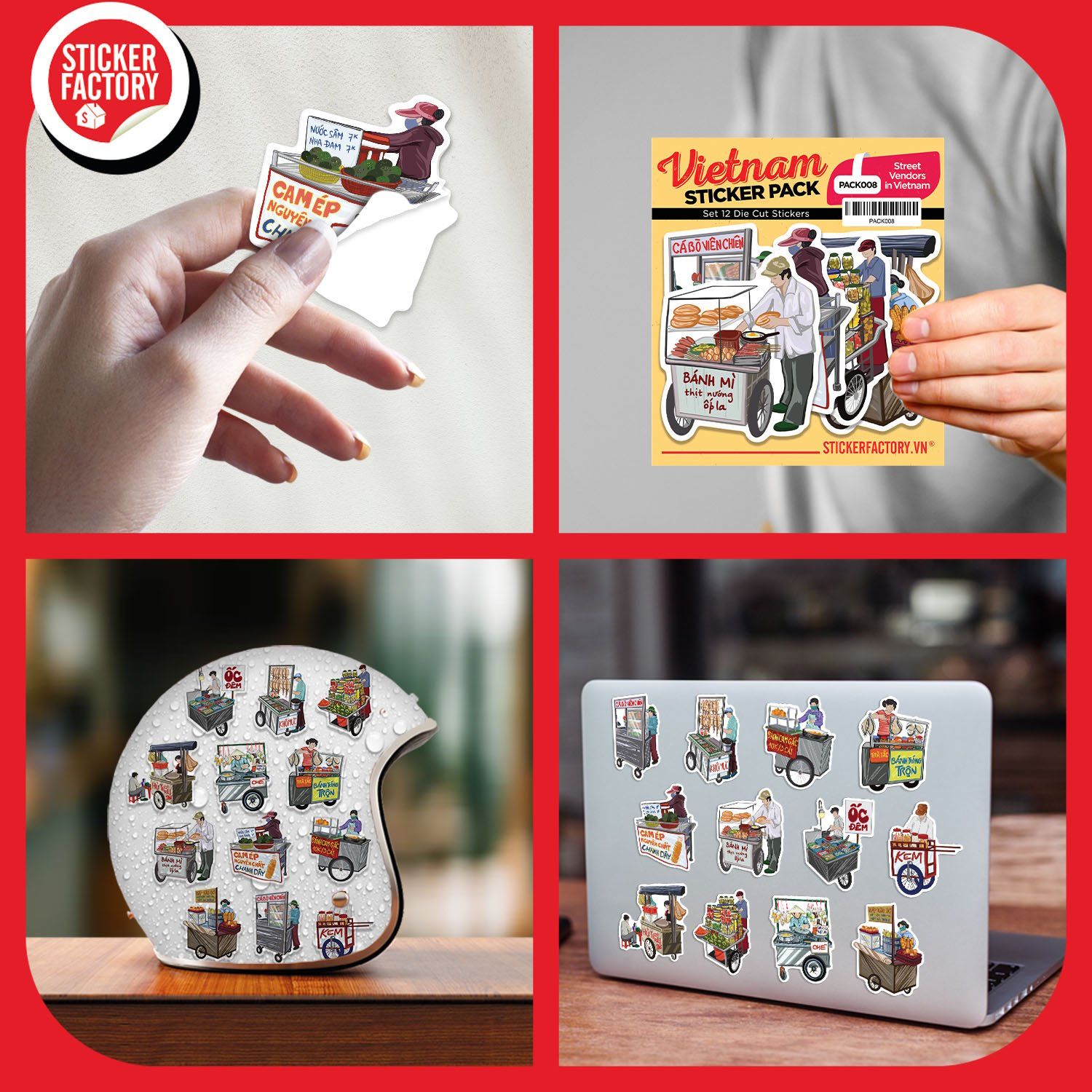 PACK008 Street Vendors in Vietnam - Set 12 Die Cut Sticker Pack