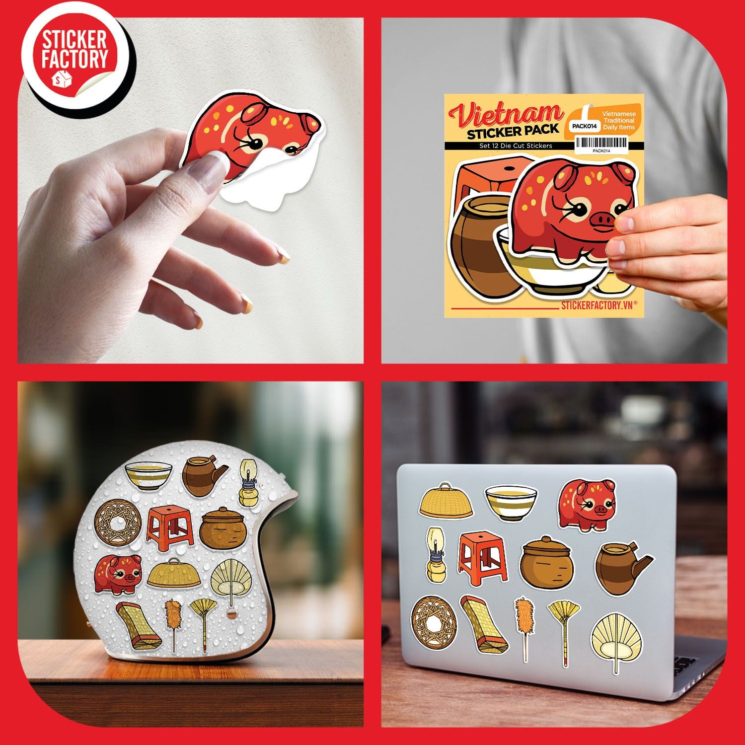 PACK014 Vietnamese Traditional Daily Items - Set 12 Die Cut Sticker Pack