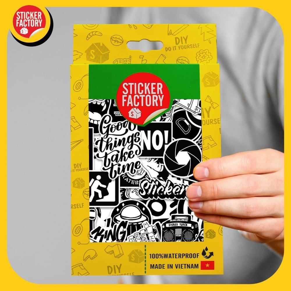 Black White - Set 100 sticker hình dán