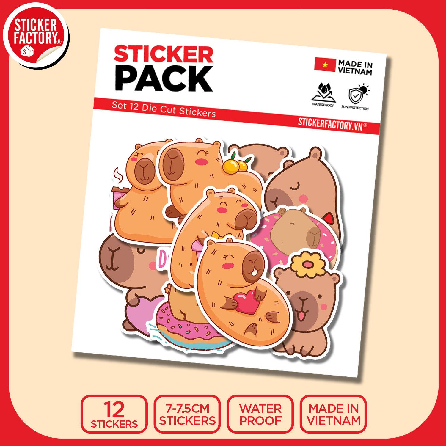 SET12001 CAPYBARA – Set 12 Die Cut Sticker Pack